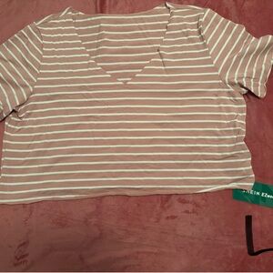 SHEIN Pink and White Striped Crop Top